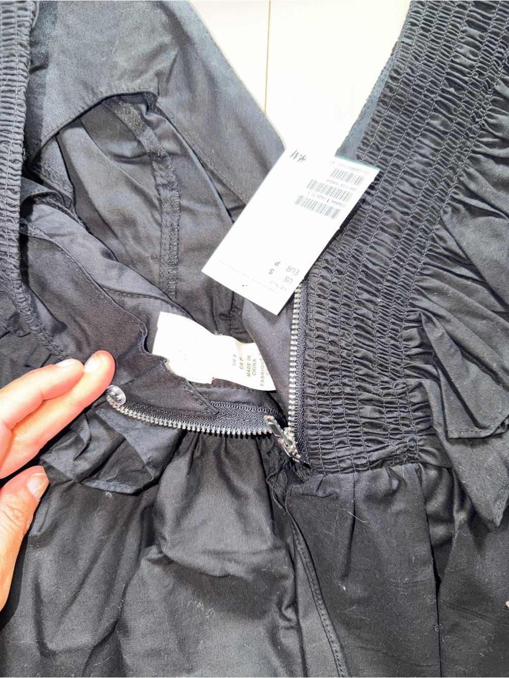 Black Smocked Waist Top - Ruffle Detail